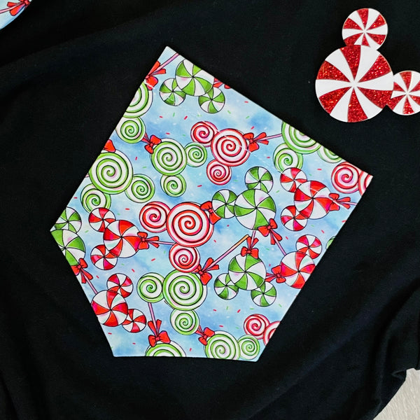 Mouse Candy Canes Pocket Tee