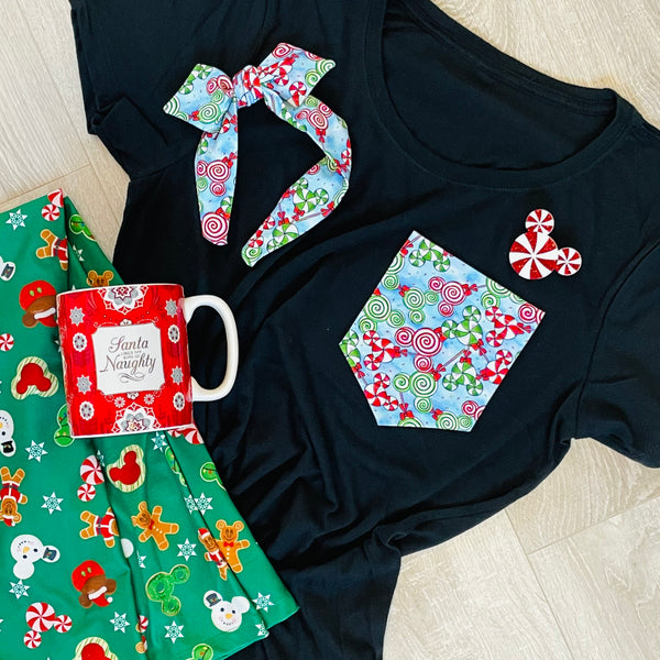 Mouse Candy Canes Pocket Tee