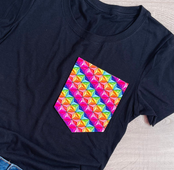 Rainbow Spaceship Earth Pocket Tee